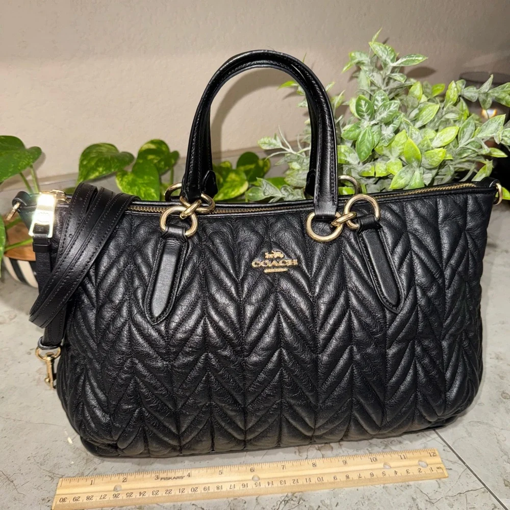 Coach Ally Satchel Quilted Black Leather Bag - Picture 6 of 11